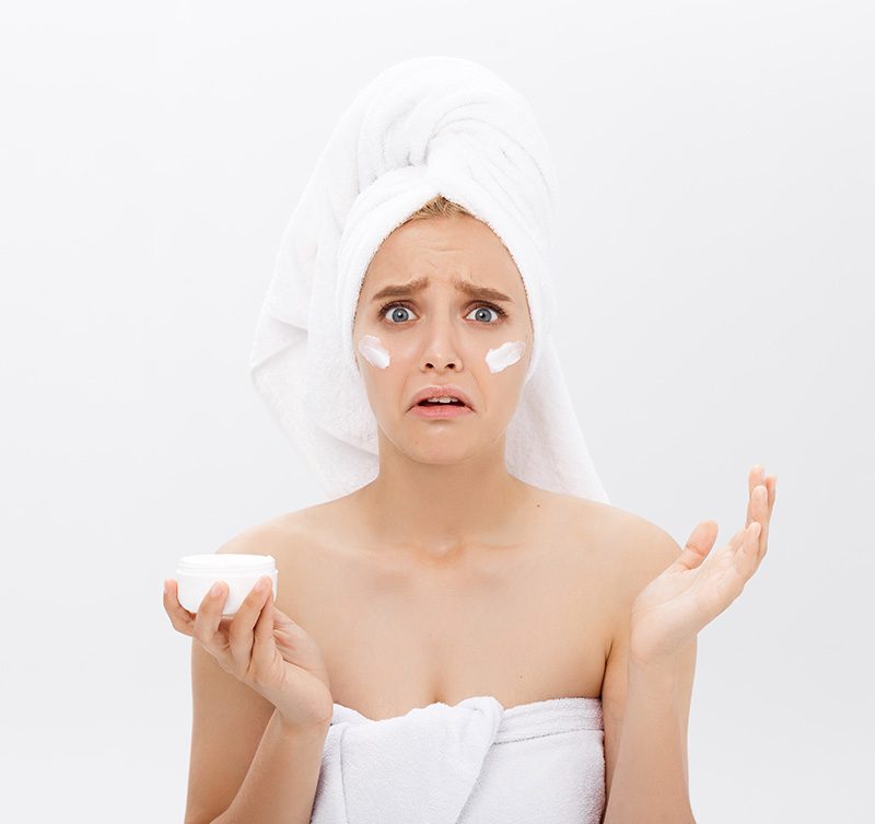 Disappointed,Young,Woman,With,Foam,On,The,Face,And,A Disappointed,young,woman,with,foam,on,the,face,and,a